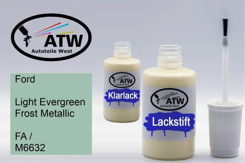 Ford, Light Evergreen Frost Metallic, FA / M6632: 20ml Lackstift + 20ml Klarlack - Set, von ATW Autoteile West.